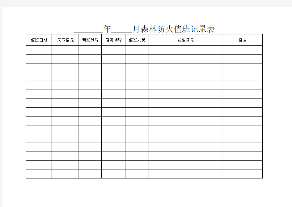 森林防火值班记录表
