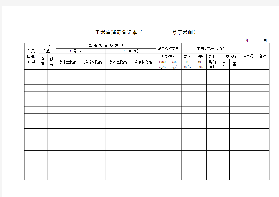 手术室消毒登记本