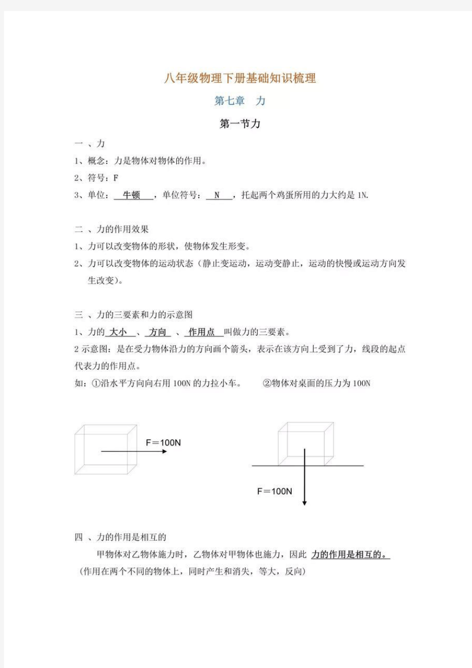 人教版八年级下册物理基础知识梳理(图片版)