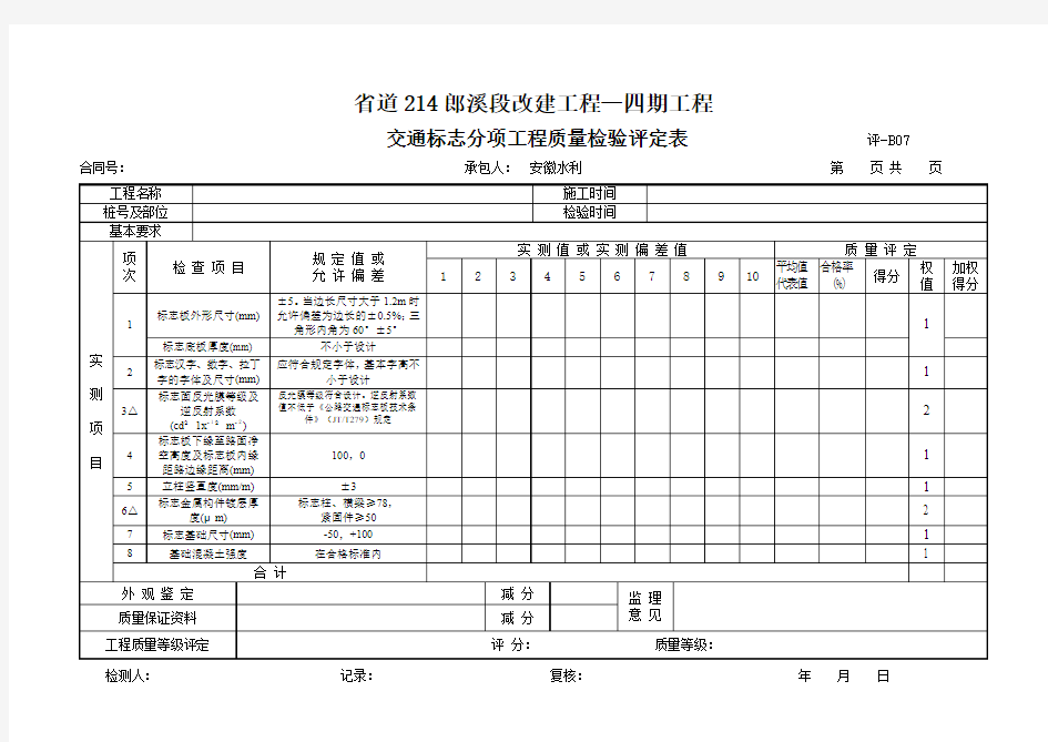 11交通安全设施工程质量检验评定表-E表