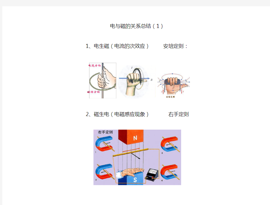 (完整版)电与磁的关系总结(左手定则、右手定则、安培定则)