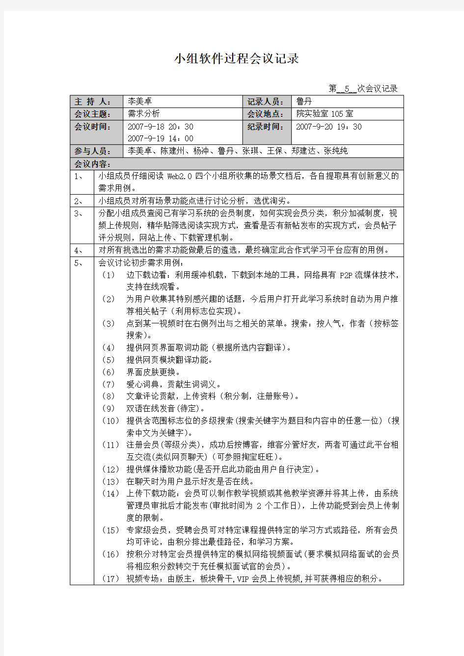 软件项目管理-每周例会会议记录(模板)