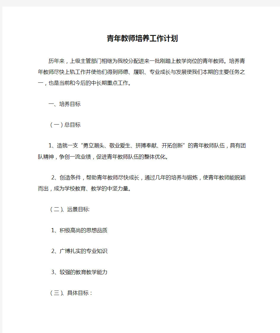 新进青年教师培养工作计划