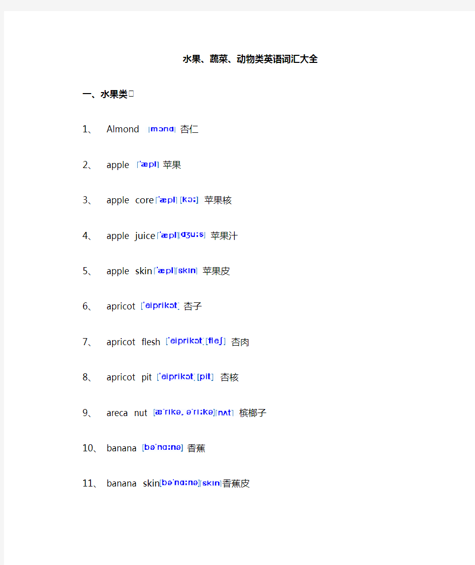 (完整版)水果蔬菜动物类英语词汇大全-带音标