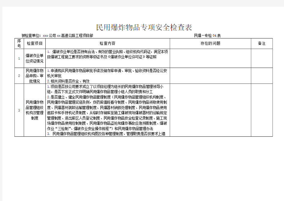 民用爆炸物品管理专项检查表