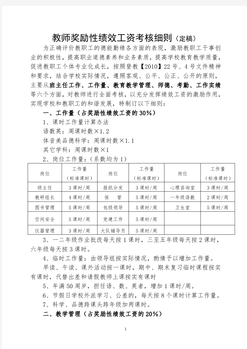 教师奖励性绩效工资考核细则