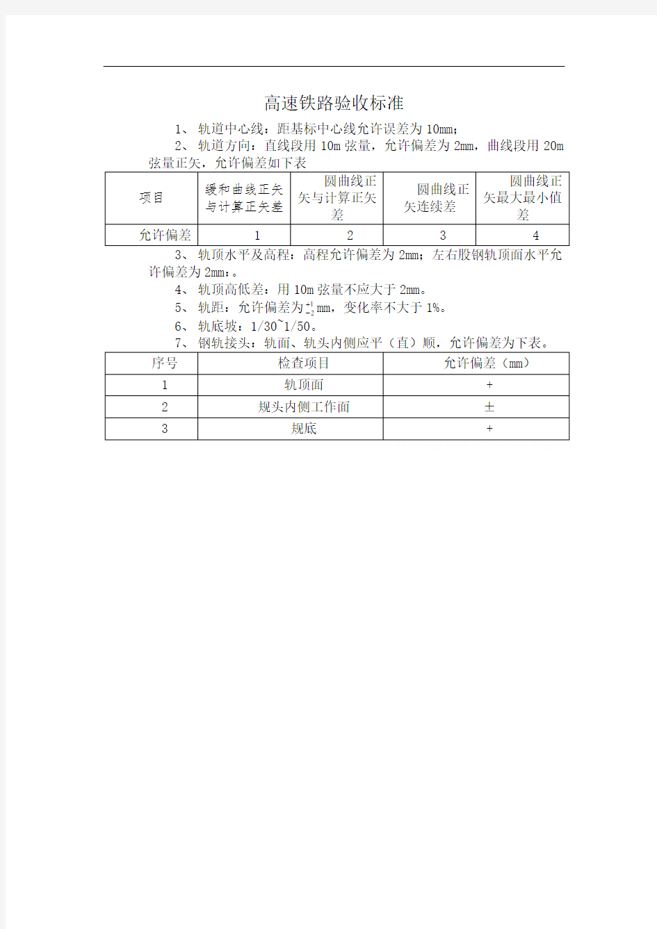 高速铁路验收标准