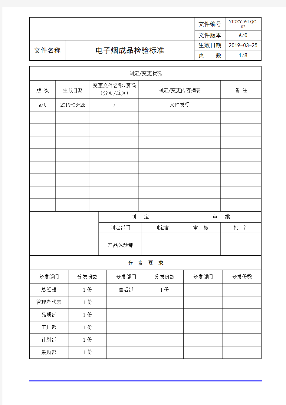 电子烟成品检验标准