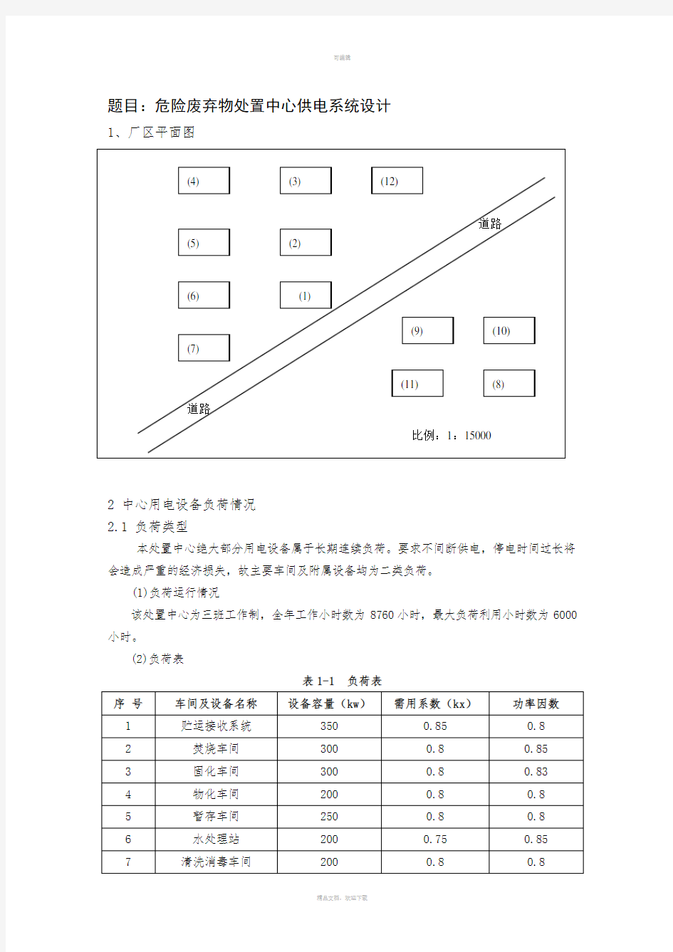 工厂供电课程设计任务书