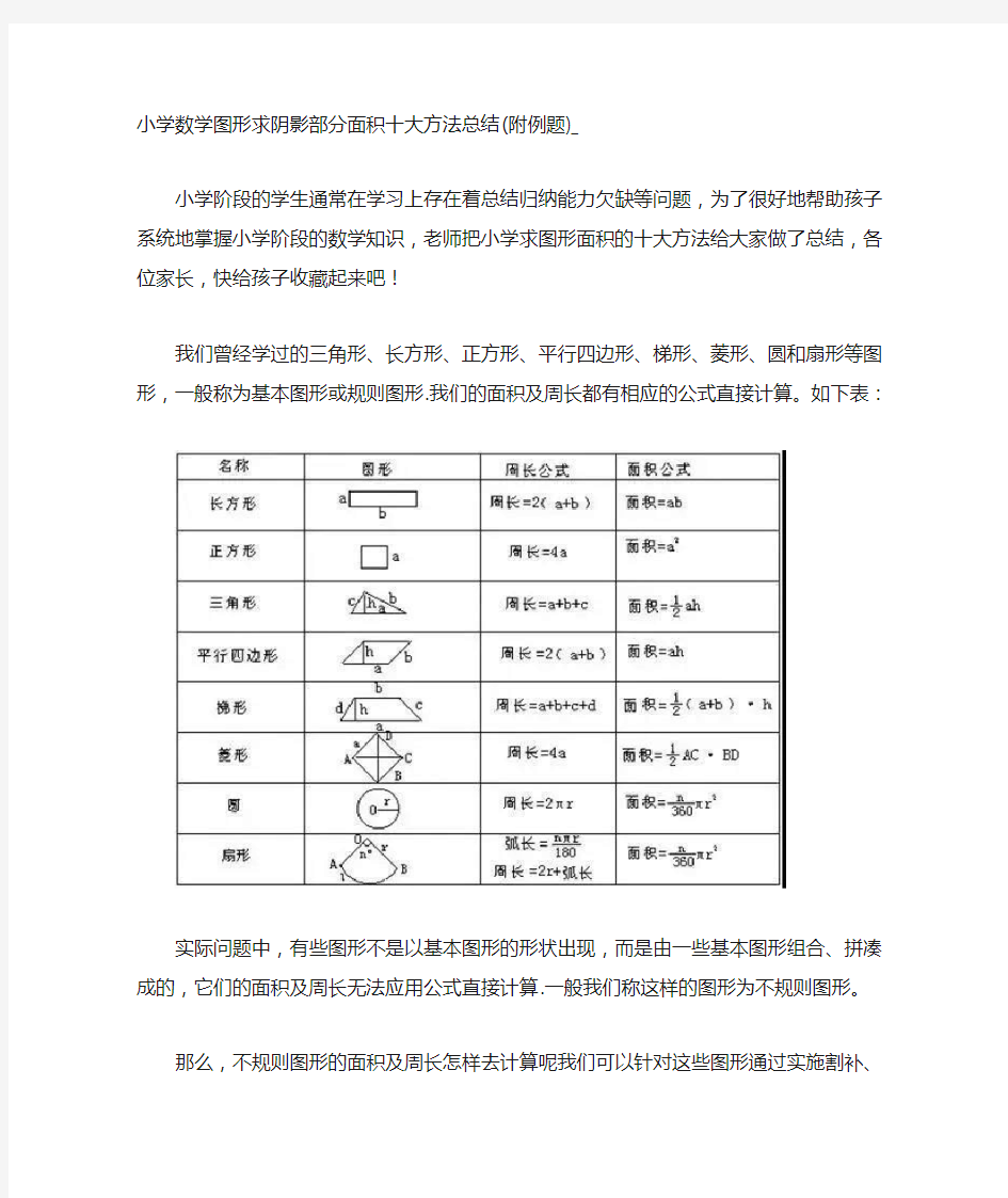 小学数学图形求阴影部分面积十大方法总结