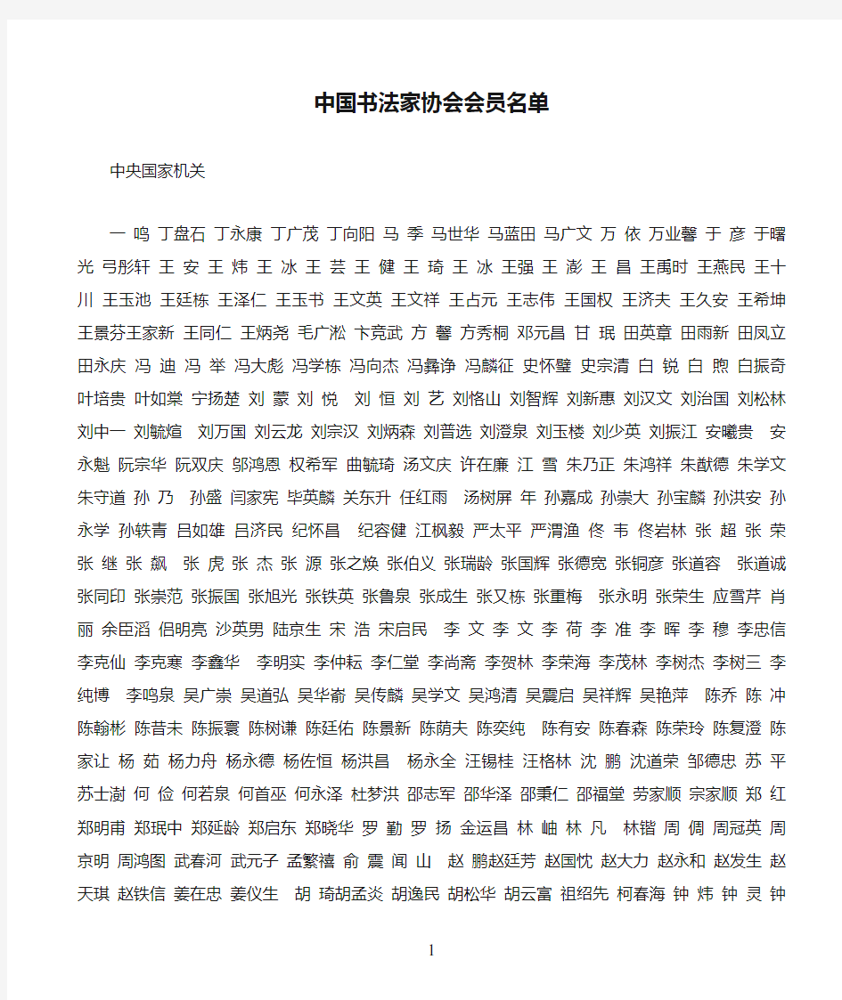 中国书法家协会会员名单