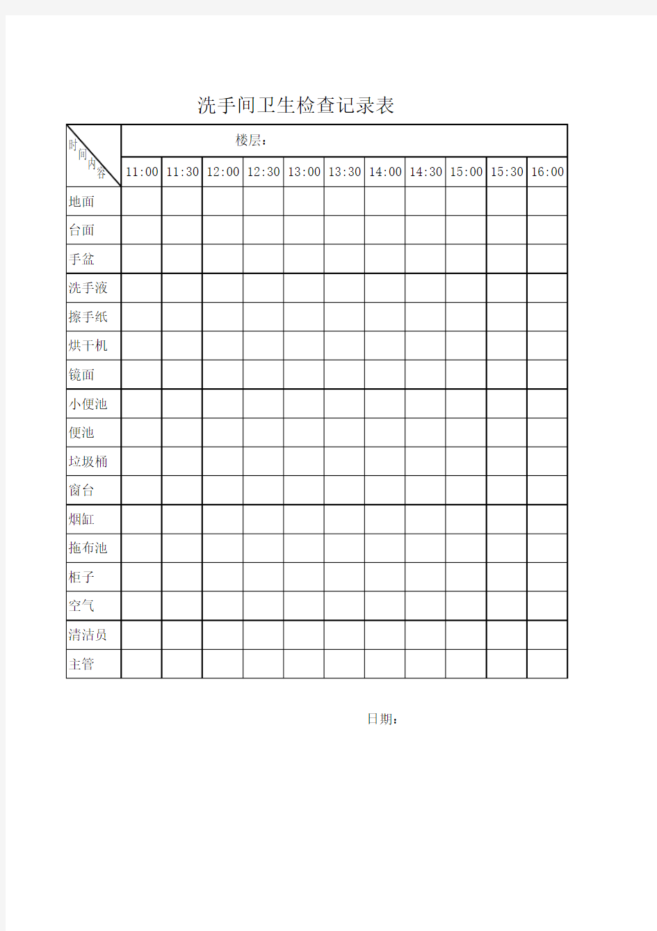 洗手间检查记录表