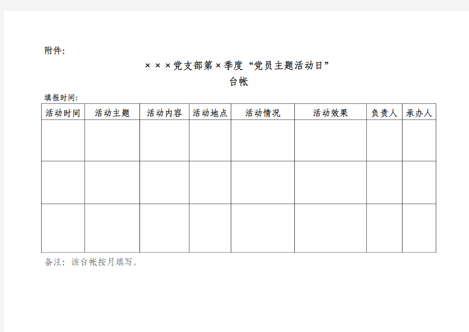 党支部第 季度“党员活动日”台帐