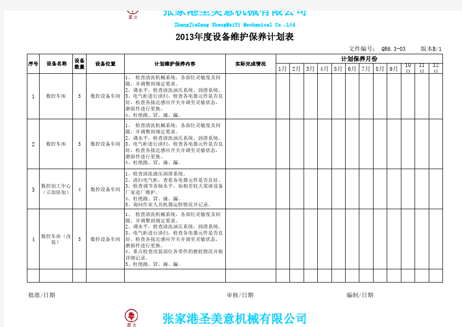 设备保养计划表