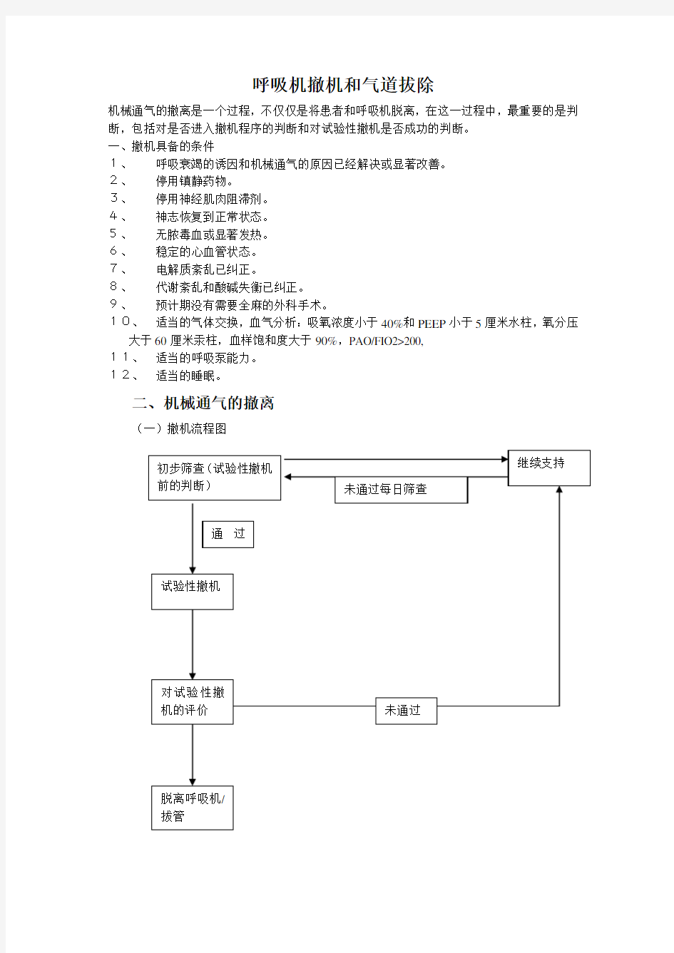 呼吸机撤机和拔管