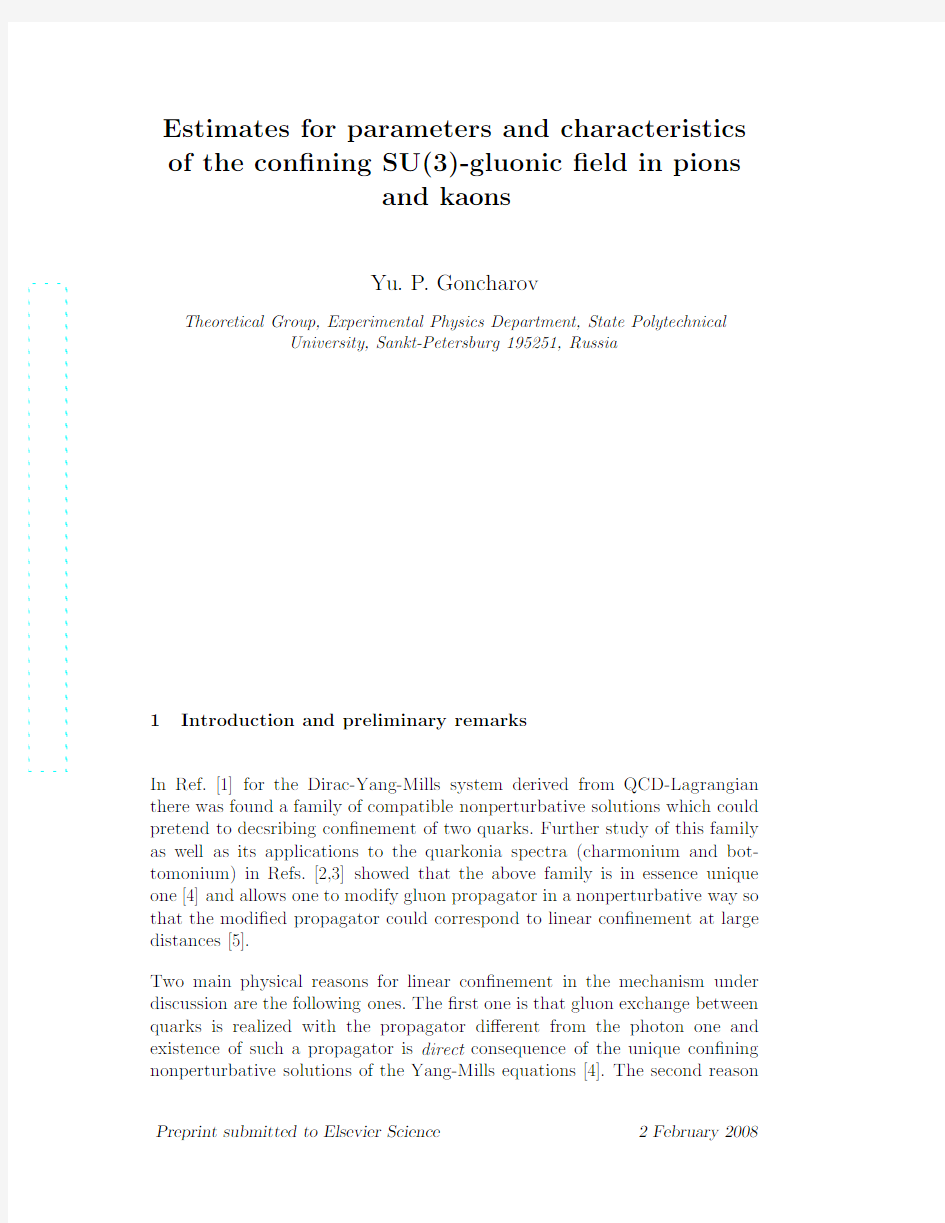 Estimates for parameters and characteristics of the confining SU(3)-gluonic field in pions