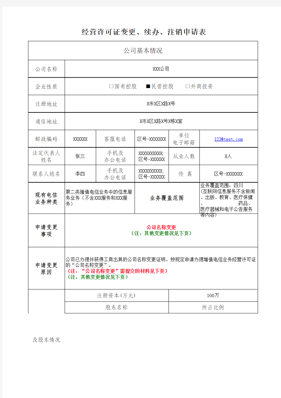 经营许可证-变更-申请(填表模板)