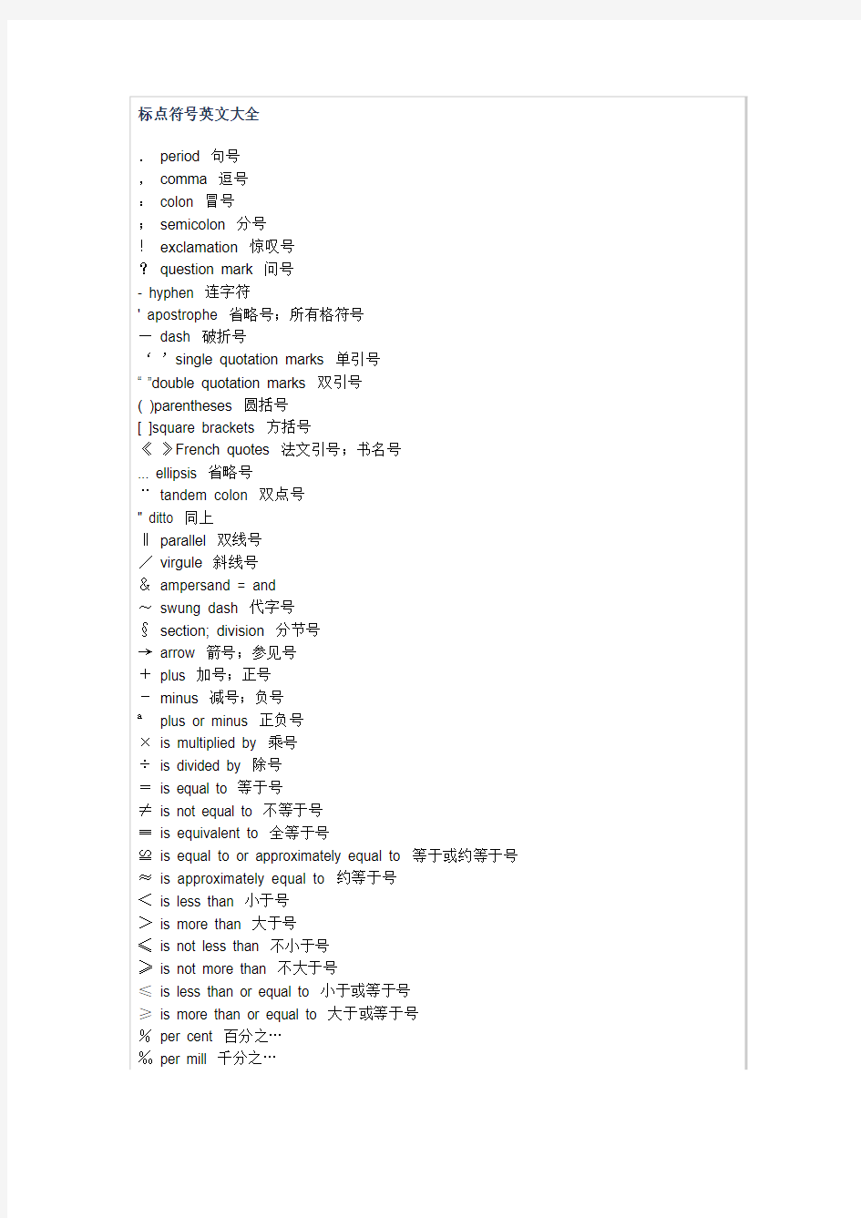 标点符号英文大全