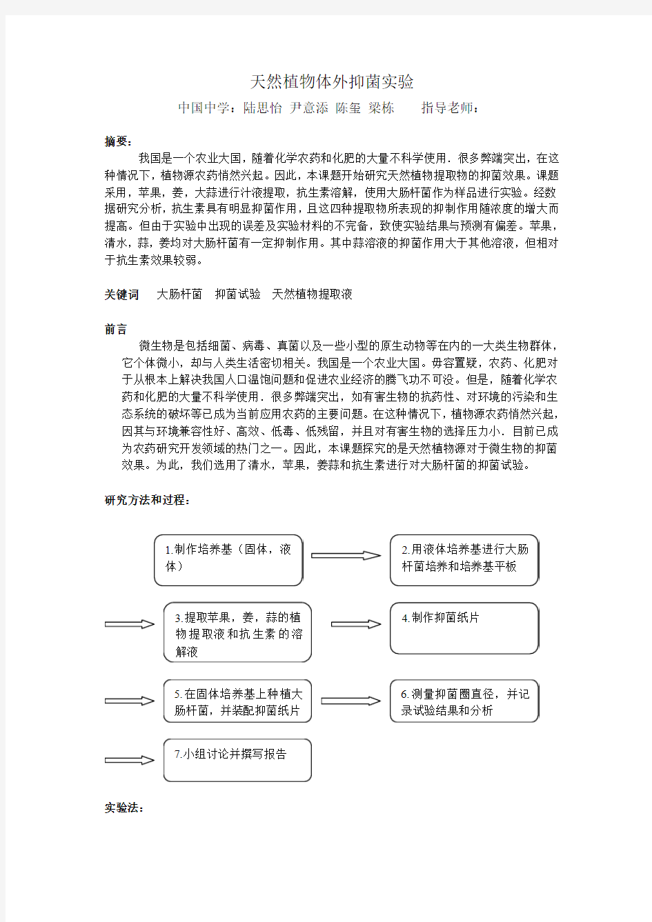 天然植物体外抑菌实验