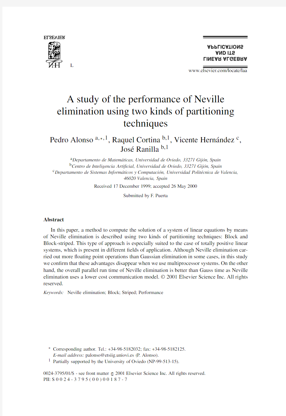 A study of the performance of Neville elimination