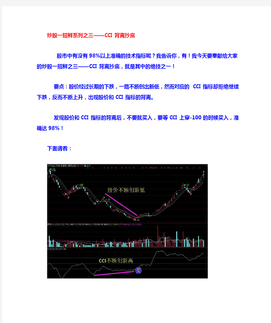 炒股一招鲜--CCI背离抄底(附公式)