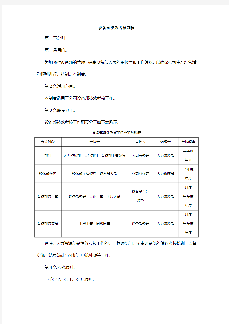 设备部绩效考核制度