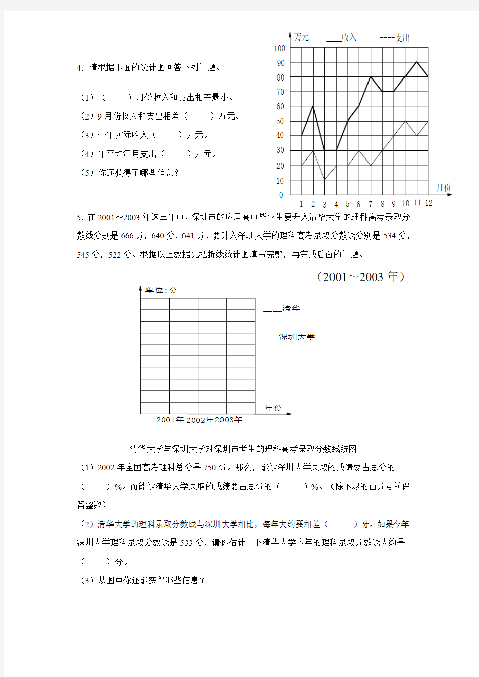 五年级下册数学《复式折线统计图》习题北师大版(含答案)
