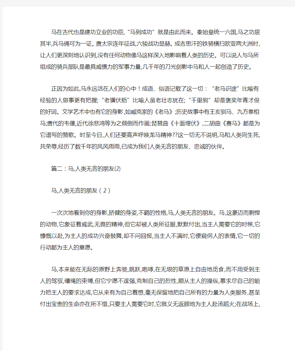 马,人类无言的朋友作文800字-最新范文