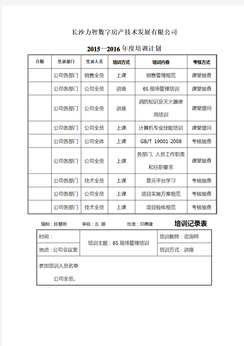 质量管理体系培训记录 (2)