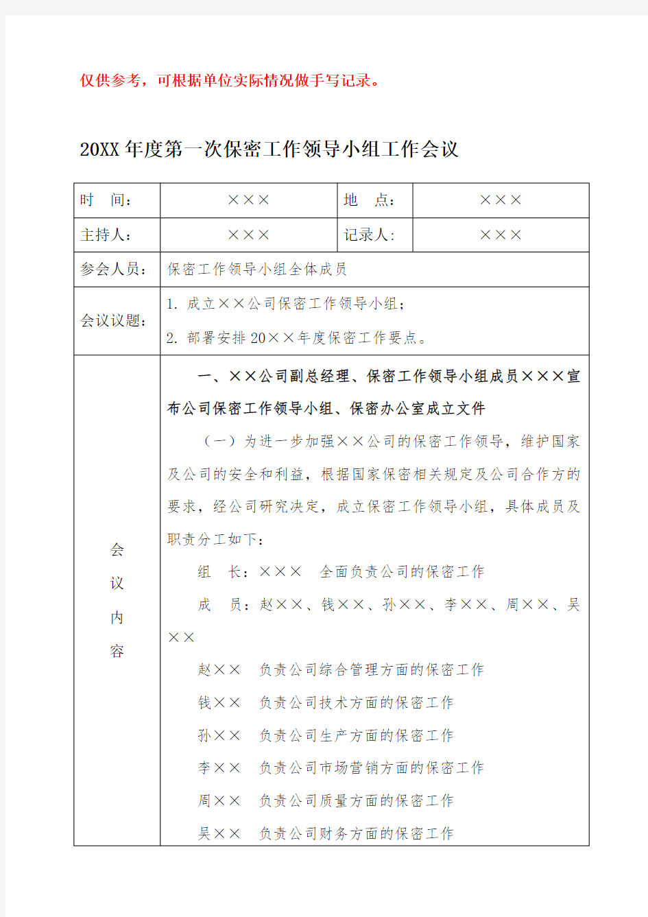 01-保密工作领导小组会议记录