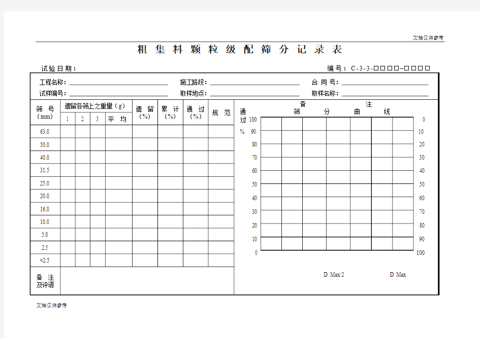 粗集料颗粒级配筛分记录表