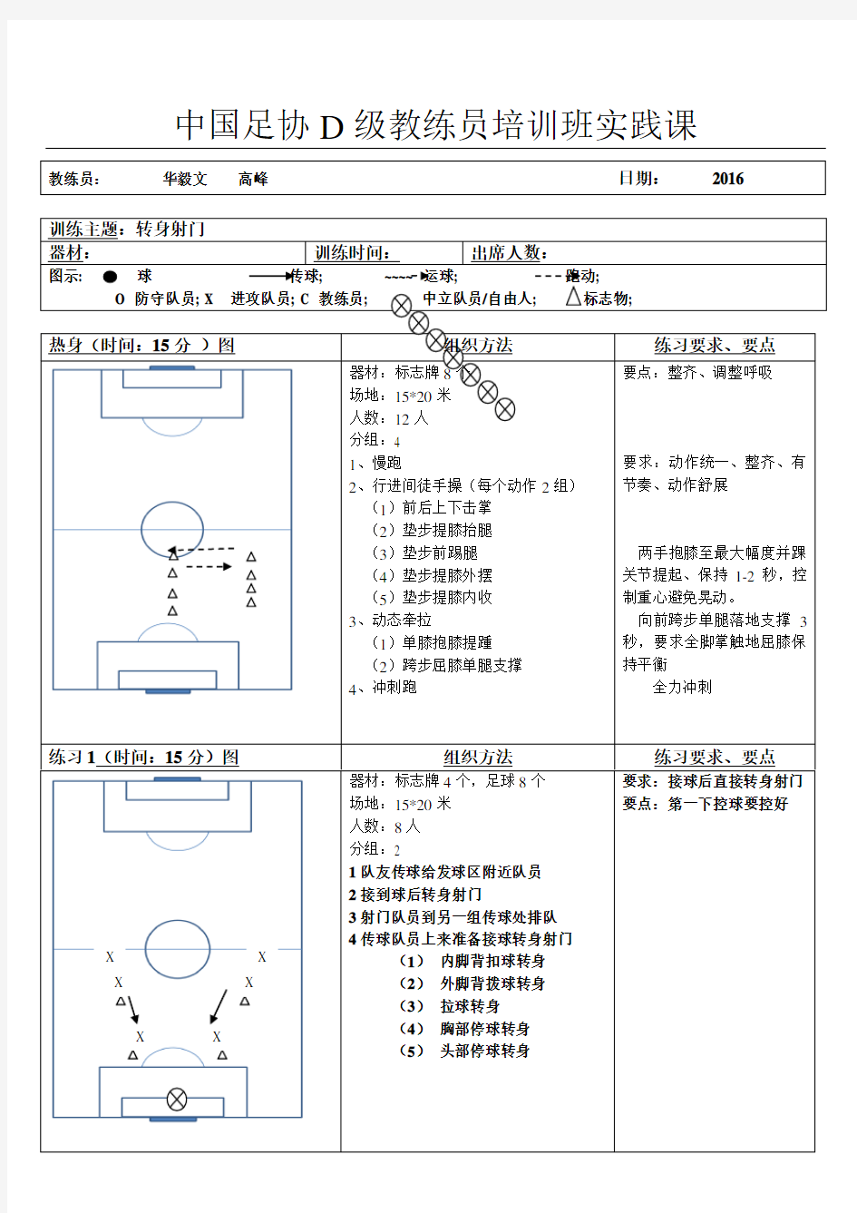 足球D级班教案(转身射门)