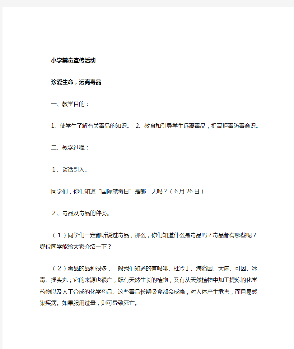 小学禁毒宣传活动教案