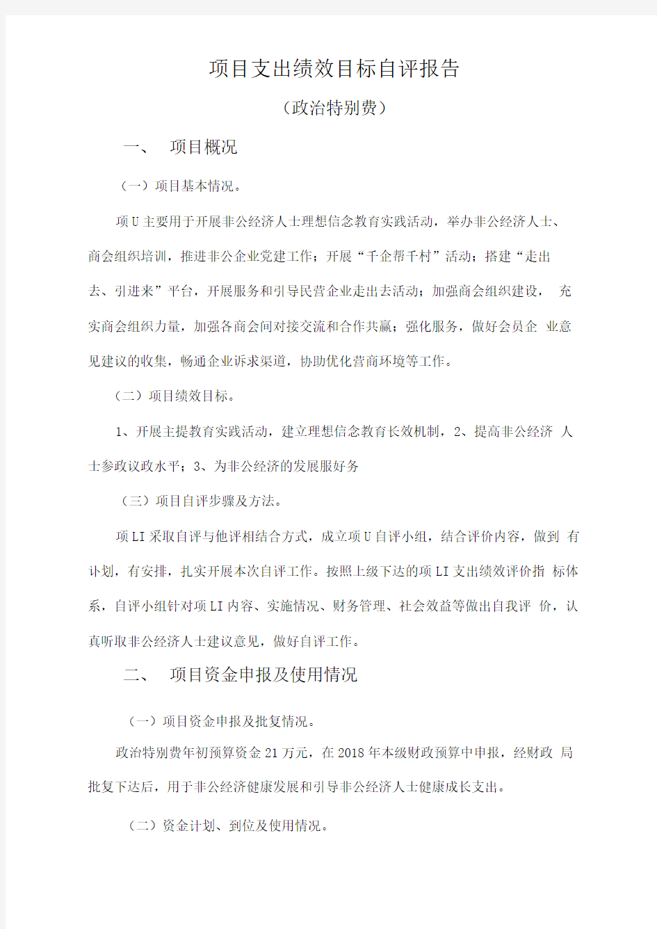 项目支出绩效目标自评报告