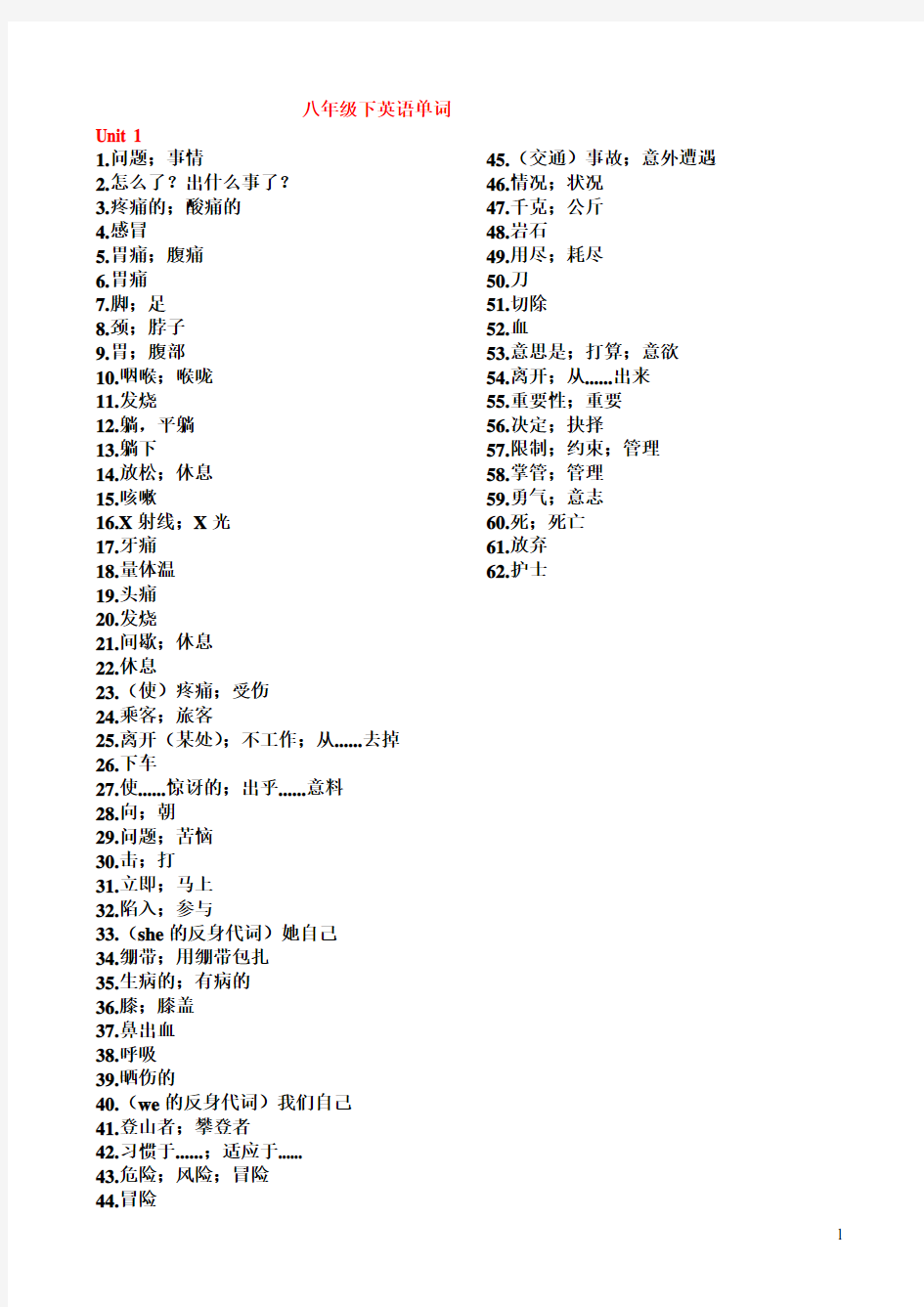 八年级下册英语单词表知识讲解