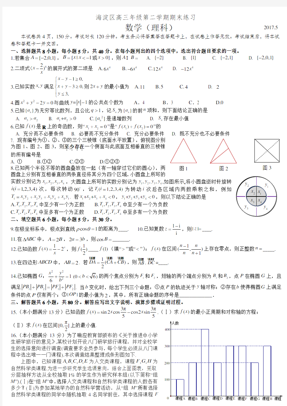 2017年北京市海淀区高三二模数学(理)试题与答案