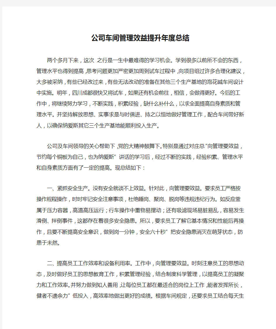 公司车间管理效益提升年度总结.docx