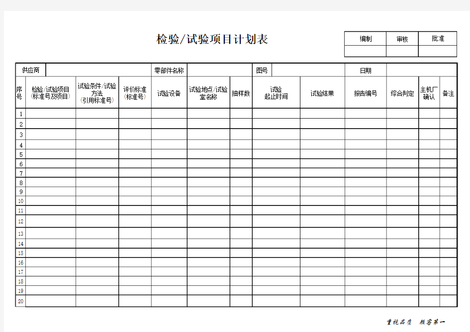 检验试验项目计划表