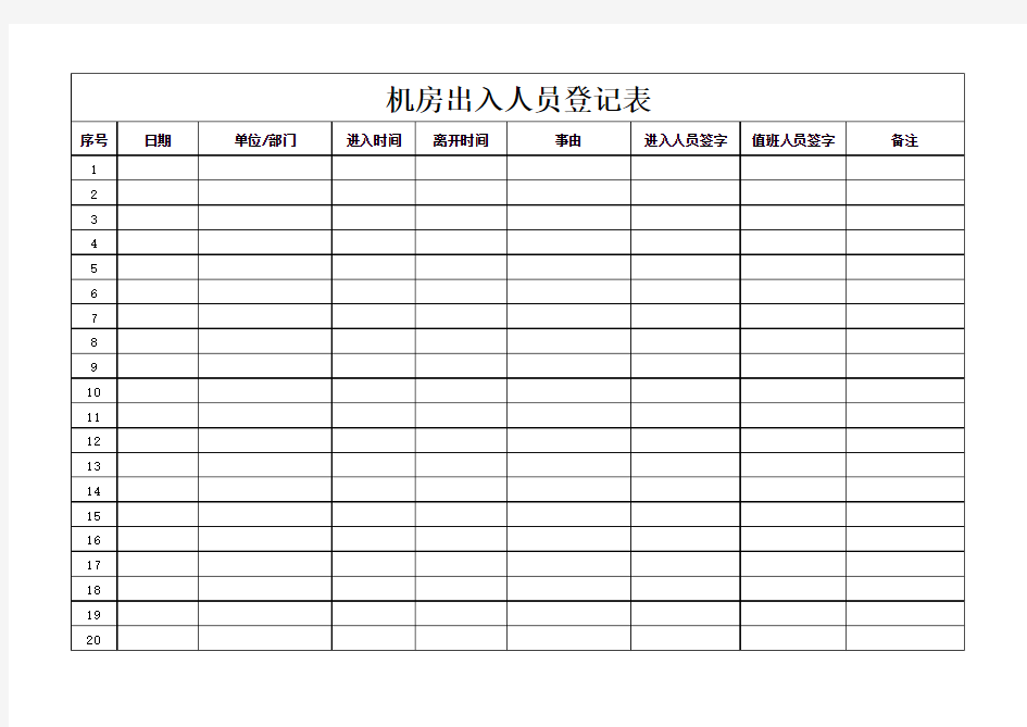 机房出入登记表