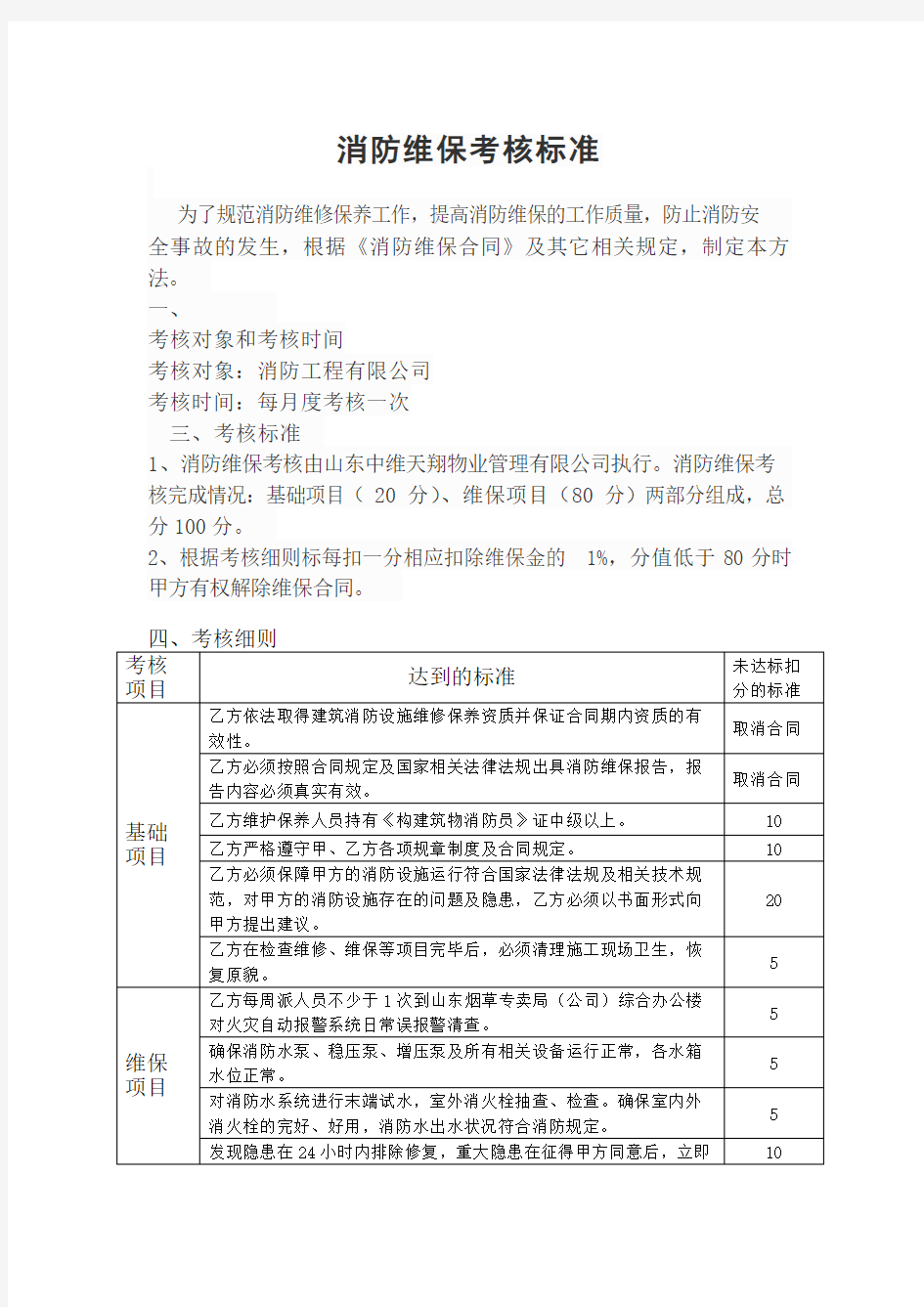 消防维保考核标准