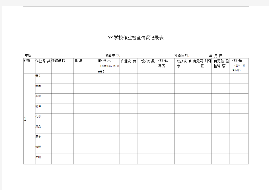 学校作业检查情况记录表