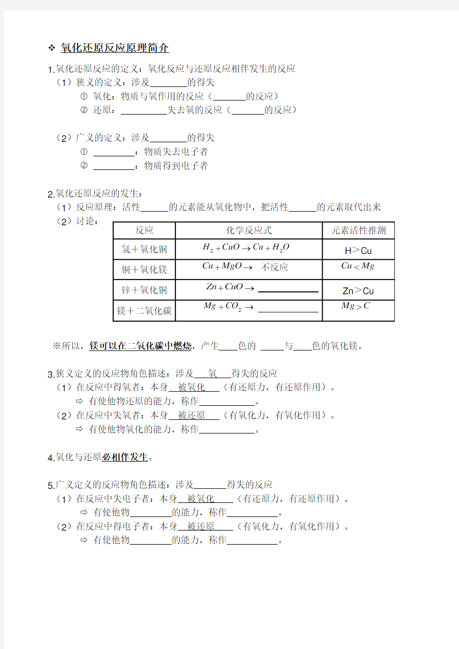 氧化还原反应介绍与趣味科学实验