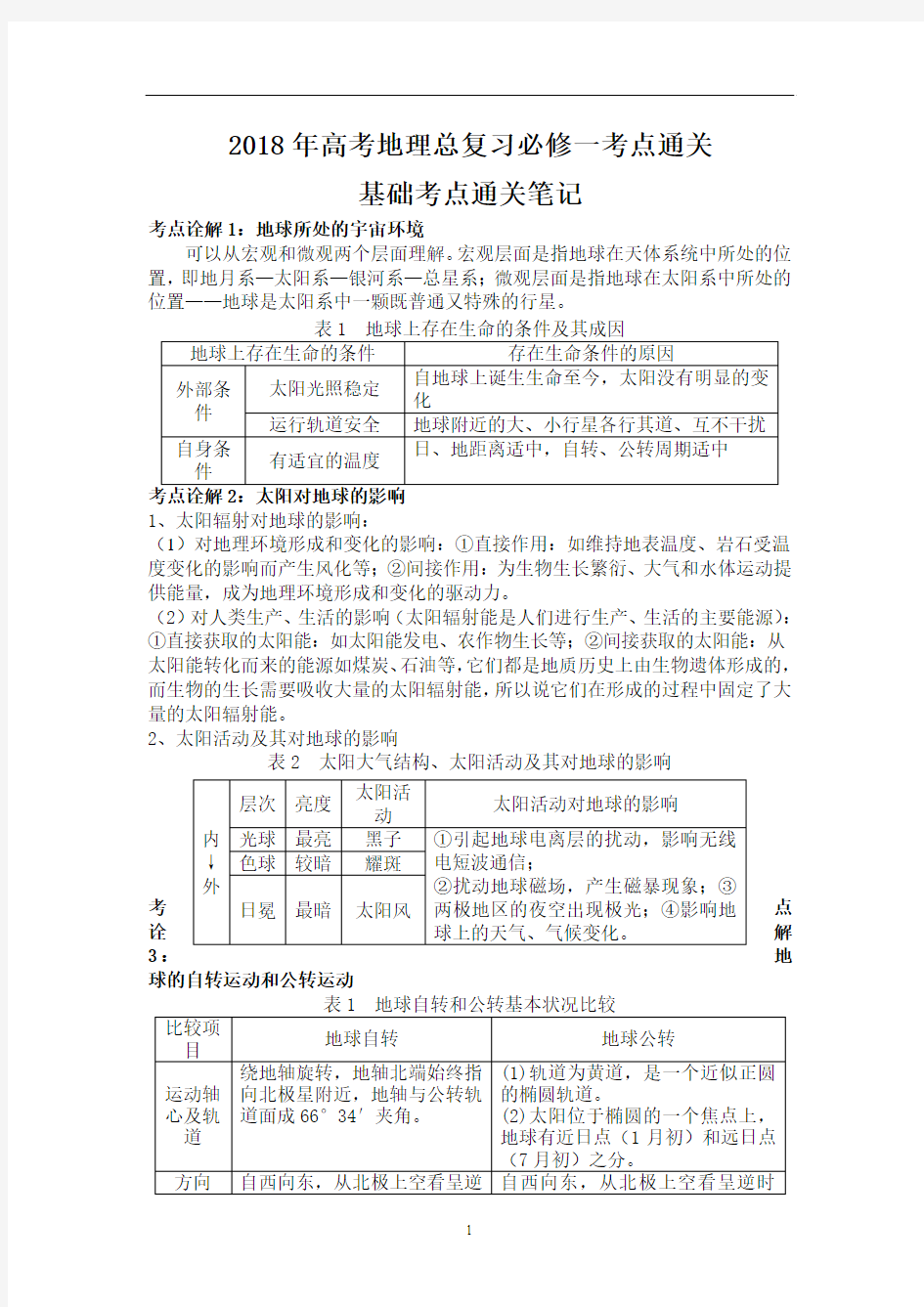 2018年高考地理总复习基础考点通关笔记