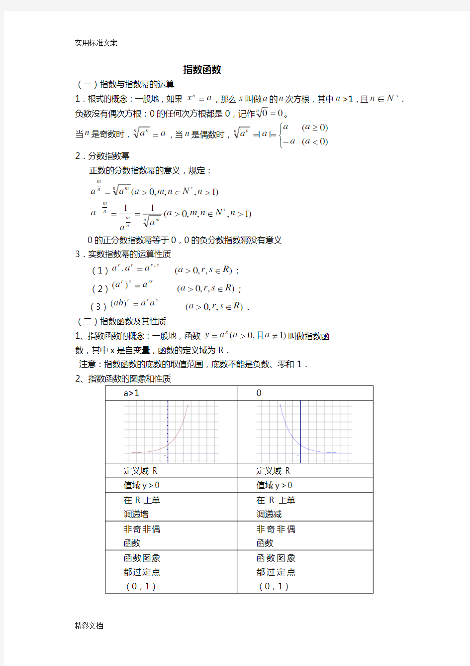 指数函数知识点的总结