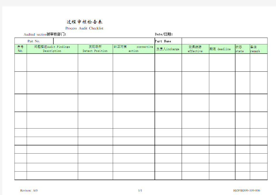 过程审核 check list空白表格