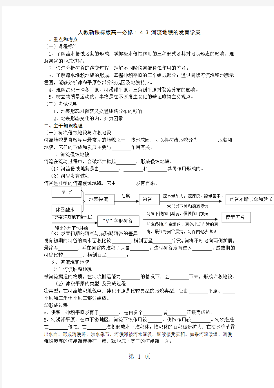 2019人教版高一地理必修1 4.3 河流地貌的发育学案精品教育.doc