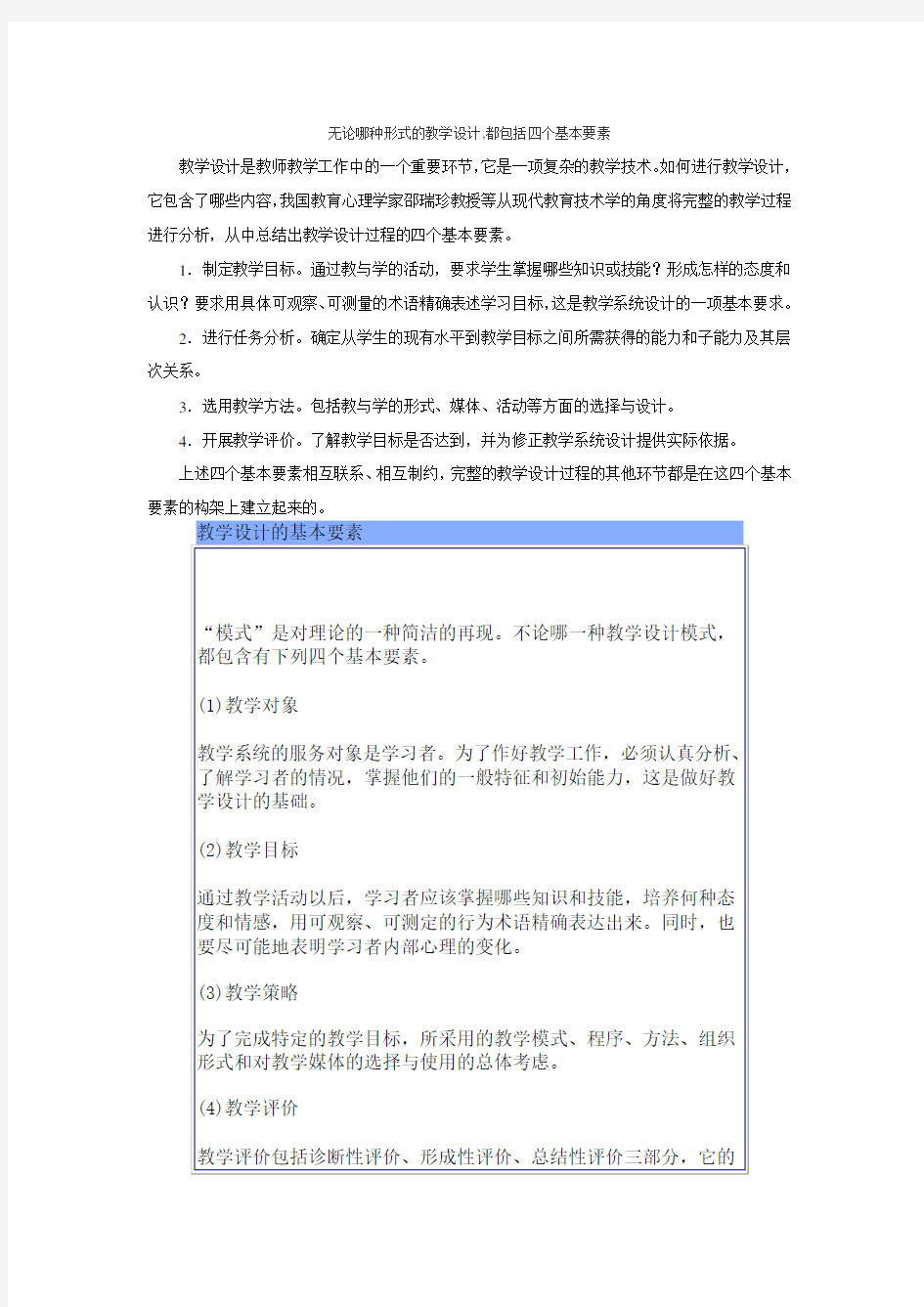 (完整版)无论哪种形式的教学设计都包括四个基本要素