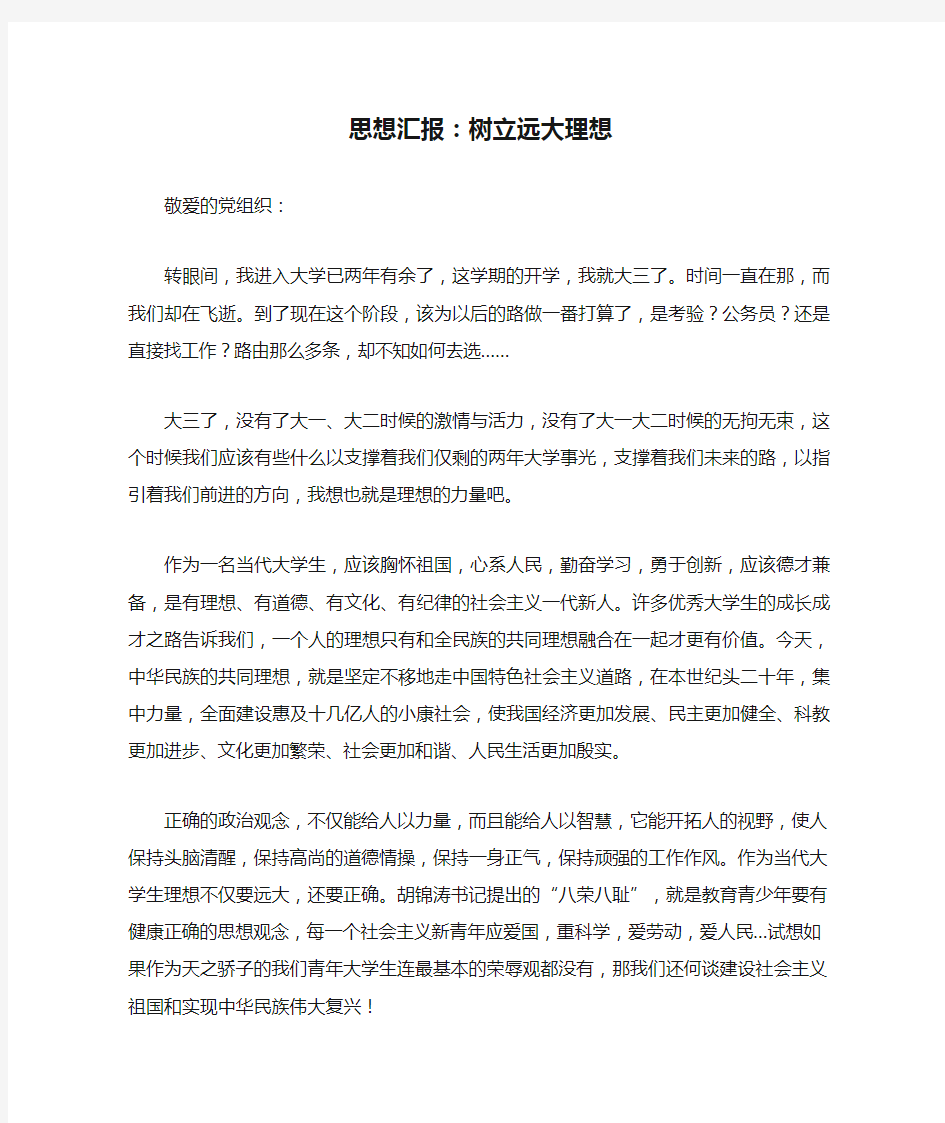 思想汇报：树立远大理想