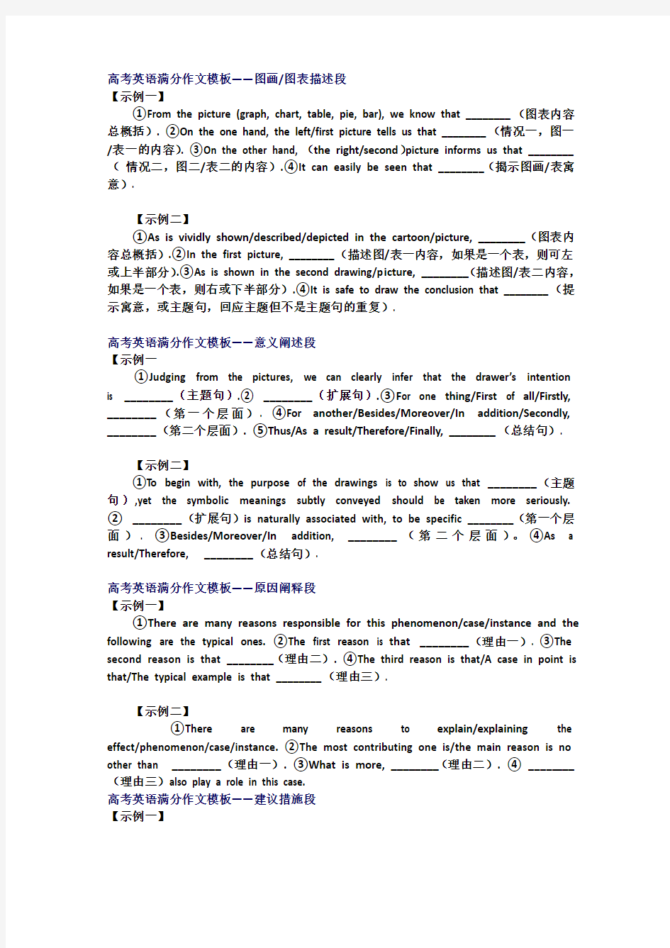 【英语】高考英语满分作文模板——各段落经典模板10个