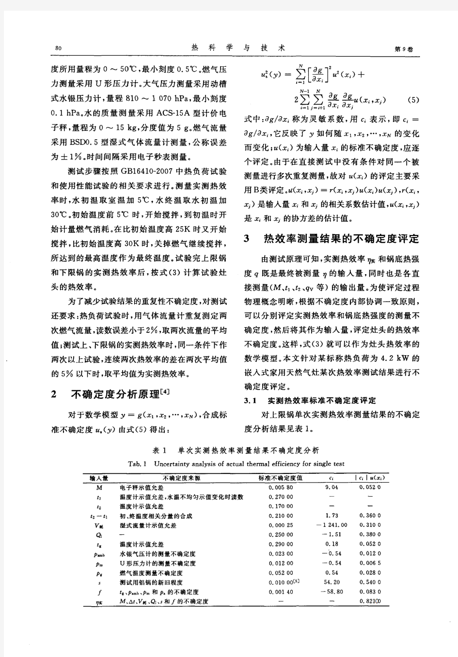 家用燃气灶热效率测量及不确定度评定